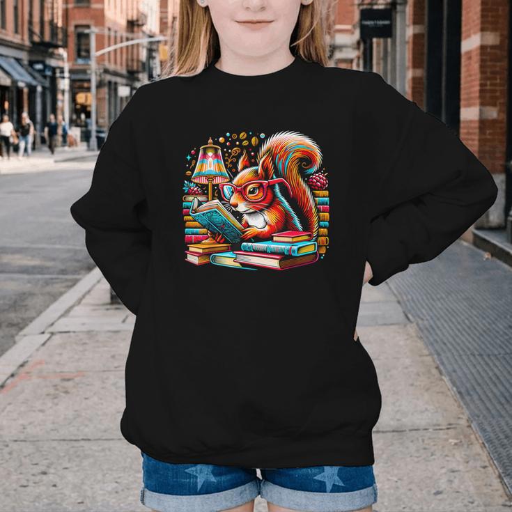 Squirrel Reading a Book Lover Bookworm Youth Crewneck Sweatshirt