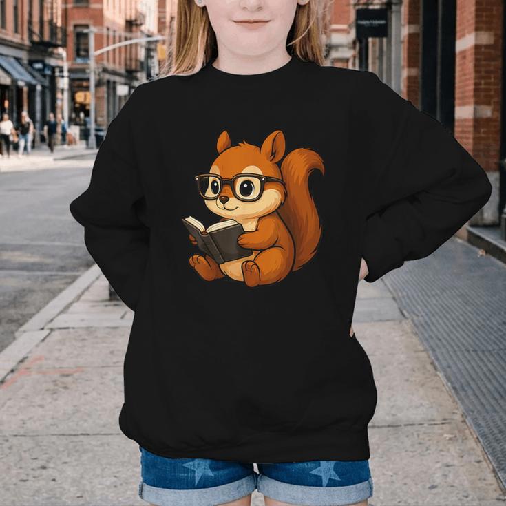 Squirrel Reading Book Lover Youth Crewneck Sweatshirt