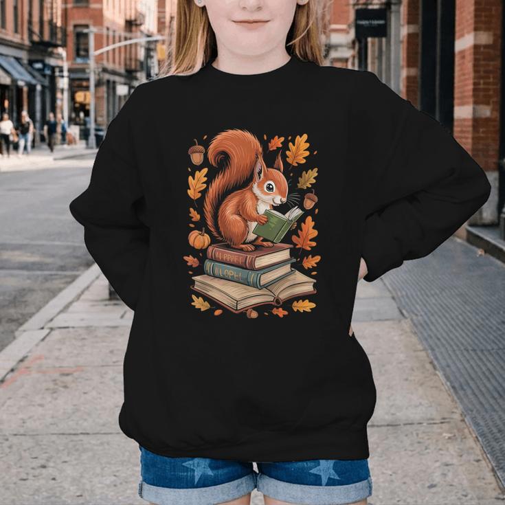 Squirrel Reading Book Lovers Fall Leaves Library Books Youth Crewneck Sweatshirt Squirrel Reading Book Lovers Fall Leaves Library Books Youth Crewneck Sweatshirt