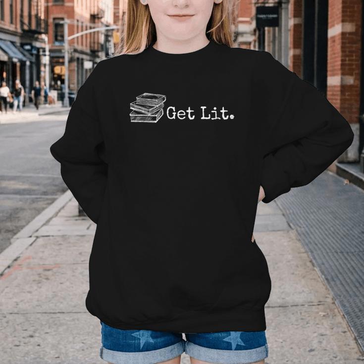 Stack Of Books Get Lit Book Reading Reader Youth Crewneck Sweatshirt Stack Of Books Get Lit Book Reading Reader Youth Crewneck Sweatshirt