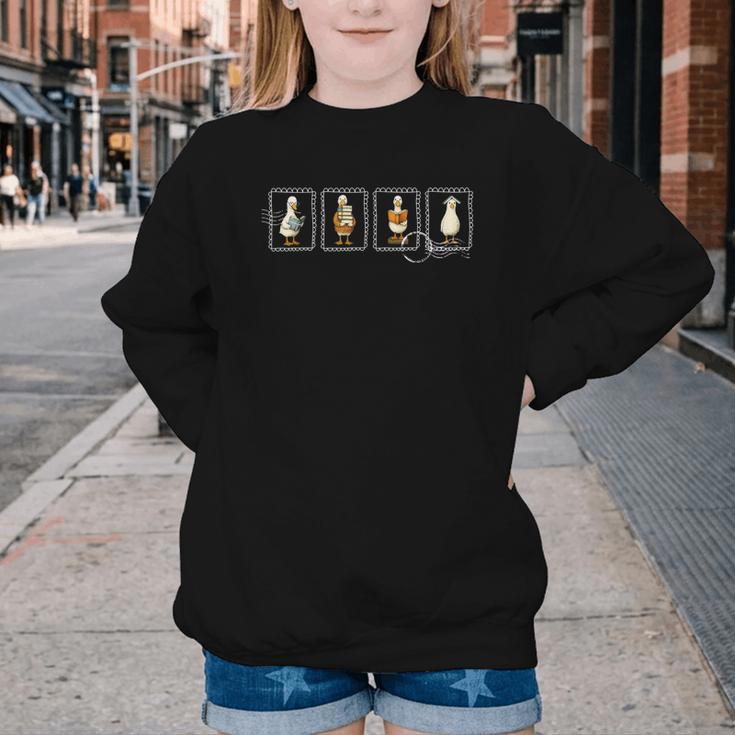 Stamp Silly Goose Reading Book Librarian Bookish Teacher Youth Crewneck Sweatshirt