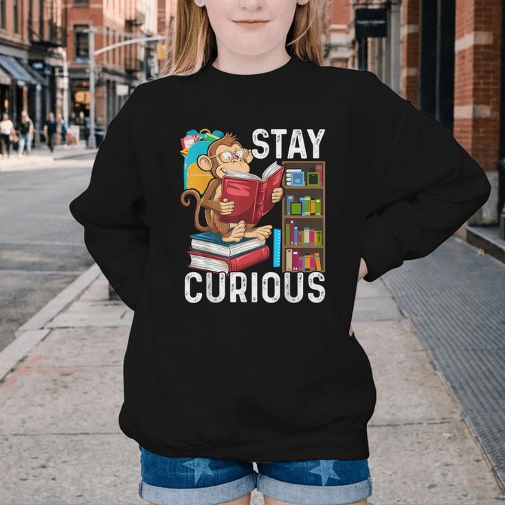 Stay Curious Monkey Reading Book Lover Bookworm Youth Crewneck Sweatshirt Stay Curious Monkey Reading Book Lover Bookworm Youth Crewneck Sweatshirt