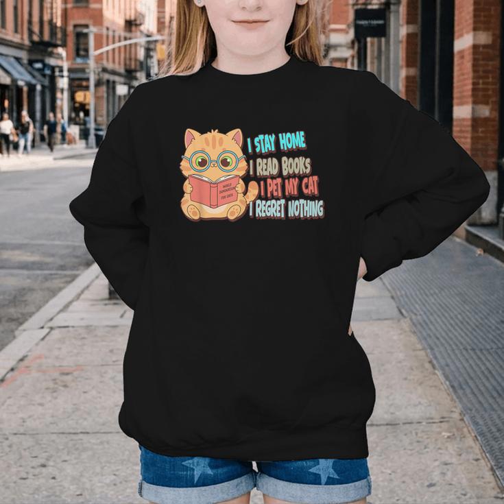 Stay Home Read Books Pet My Cat Regret Nothing Cats Book Youth Crewneck Sweatshirt Stay Home Read Books Pet My Cat Regret Nothing Cats Book Youth Crewneck Sweatshirt