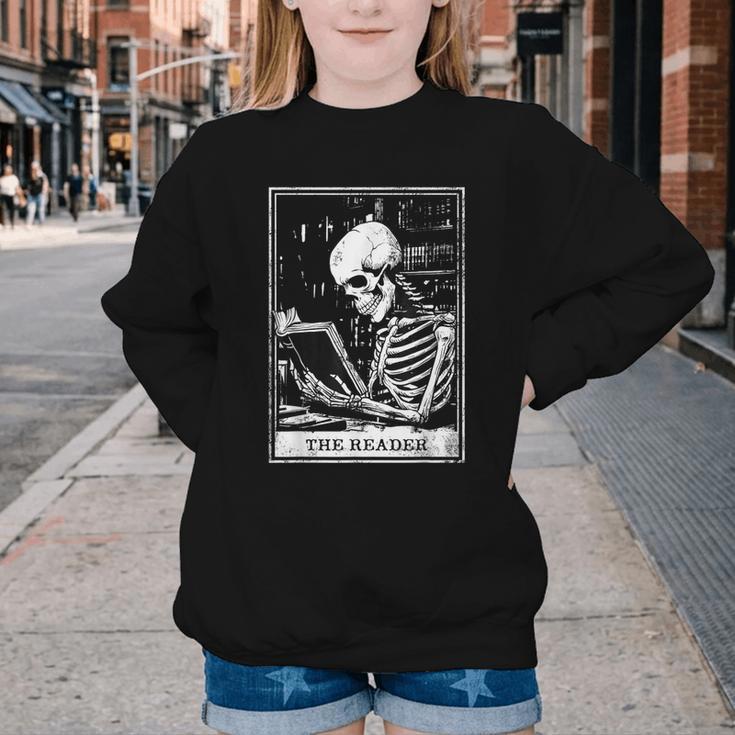 Tarot Card Shirt The Reader Tarot Skeleton Reading Book Youth Crewneck Sweatshirt