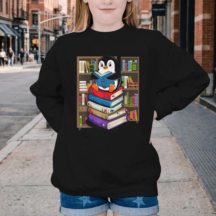 Teacher Librarian Kawaii Penguin Book Lover Penguin Youth Crewneck Sweatshirt
