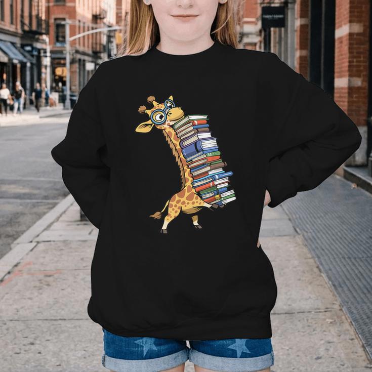 Teacher Shirt Giraffe Holding Books Bookworm Librarian Youth Crewneck Sweatshirt