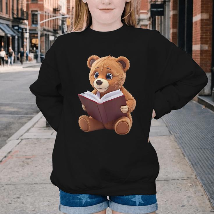 Teddy Bear Reading a Book Youth Crewneck Sweatshirt