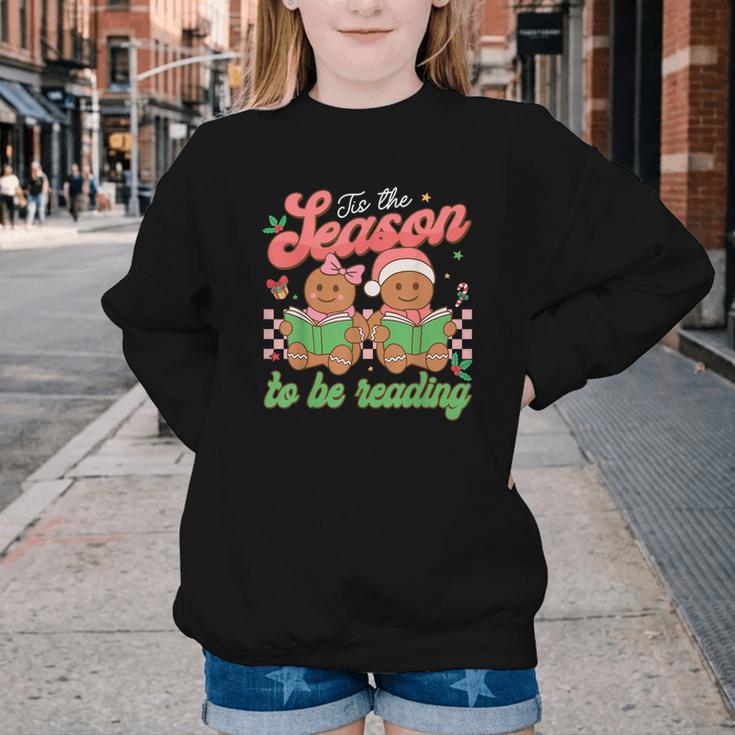Tis The Season Book Reading Gingerbread Teacher Librarian Youth Crewneck Sweatshirt
