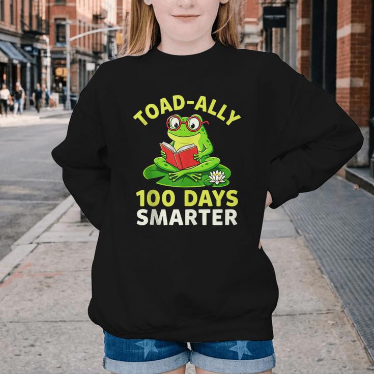 Toad-Ally 100 Days Smarter Frog Reading Book 100 School Day Youth Crewneck Sweatshirt Toad-Ally 100 Days Smarter Frog Reading Book 100 School Day Youth Crewneck Sweatshirt