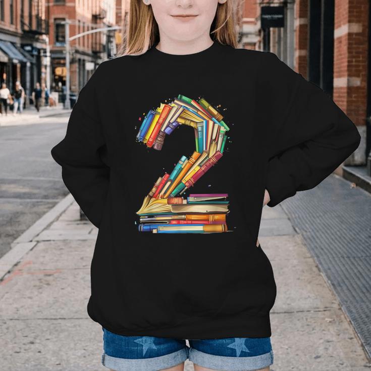 Toddler 2nd Birthday Books Themed 2 Year Old Boys Kids Girls Youth Crewneck Sweatshirt