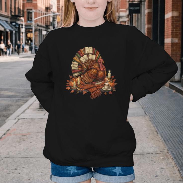 Turkey Reading Books Fall Season Thanksgiving Teacher Book Youth Crewneck Sweatshirt Turkey Reading Books Fall Season Thanksgiving Teacher Book Youth Crewneck Sweatshirt