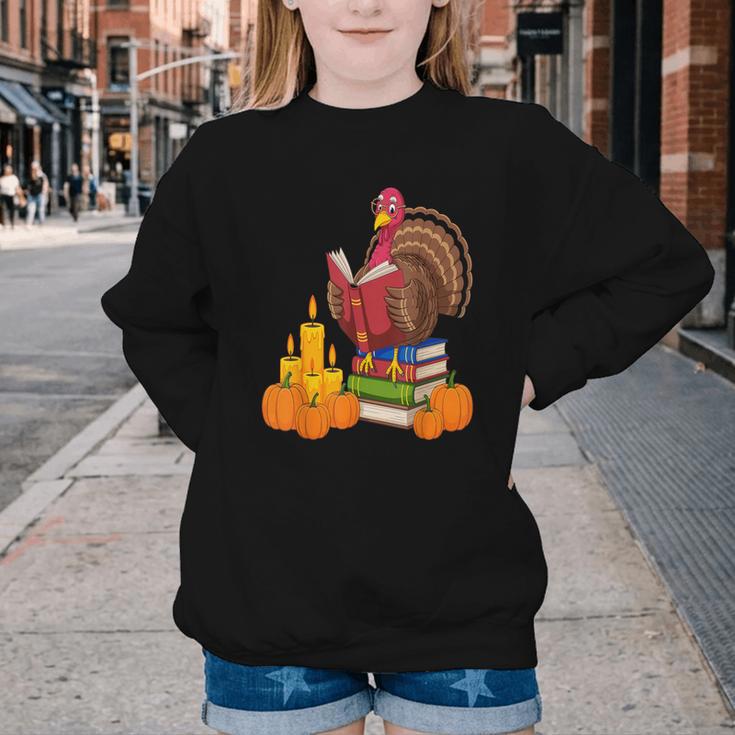 Turkey Reading Books Fall Thanksgiving Teacher Book Youth Crewneck Sweatshirt Turkey Reading Books Fall Thanksgiving Teacher Book Youth Crewneck Sweatshirt