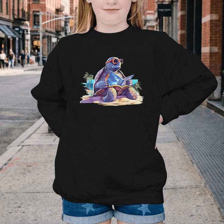 Turtle Wearing Sunglasses Reading A Book On The Beach Summer Youth Crewneck Sweatshirt