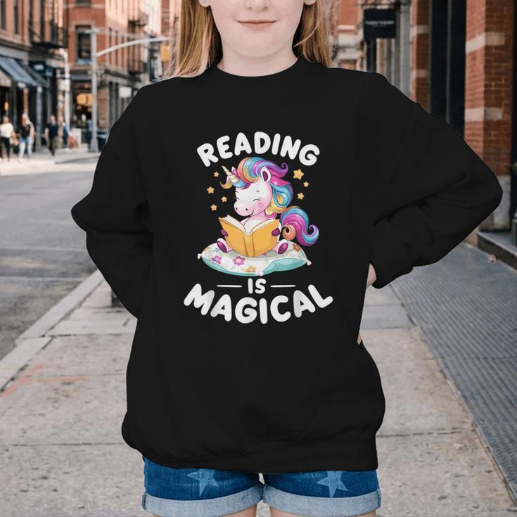 Unicorn Teacher Reading Is Magical Book Youth Crewneck Sweatshirt