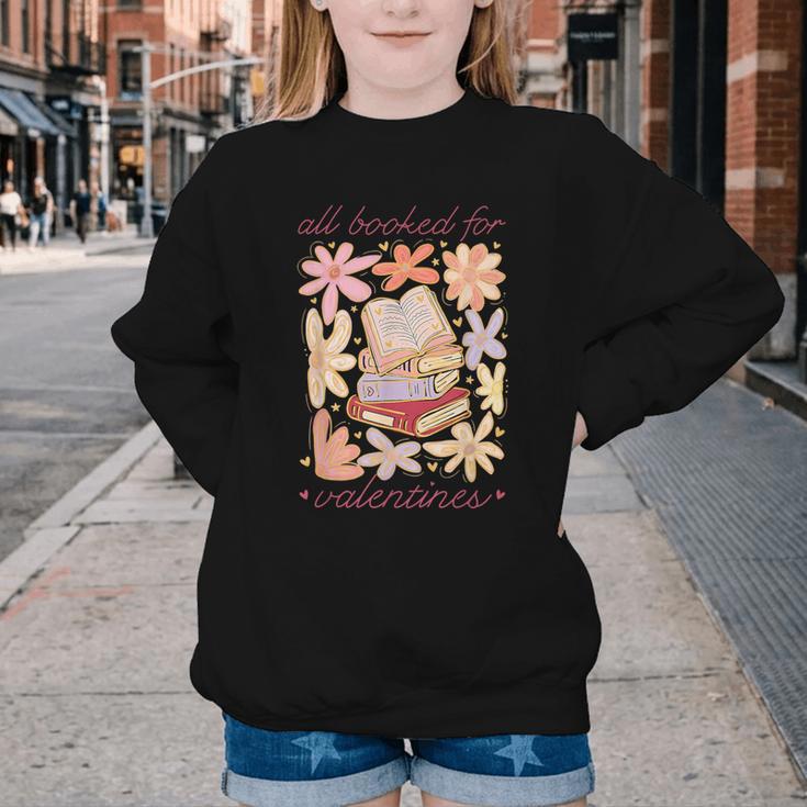 Valentine All Booked For Valentines Book Lovers Teacher Kids Youth Crewneck Sweatshirt