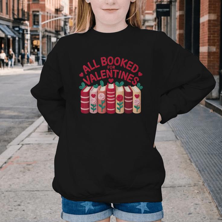 Valentines All Booked For Valentine Book Lover Teacher Youth Crewneck Sweatshirt