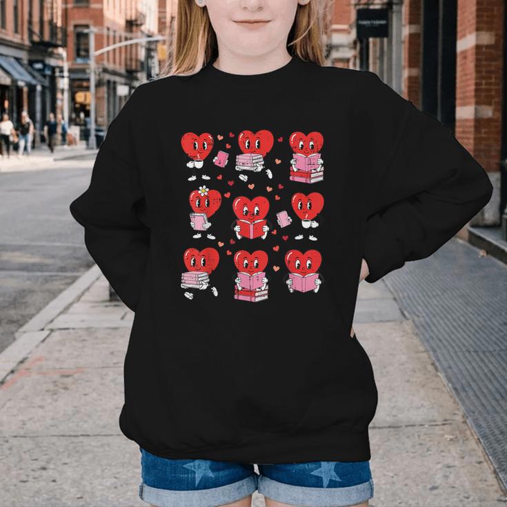 Valentines Day Librarian Heart Reading Book Women Men Kids Youth Crewneck Sweatshirt