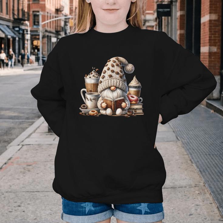 Vintage Cute Gnome Reading Book Coffee Latte Men Women Kids Youth Crewneck Sweatshirt