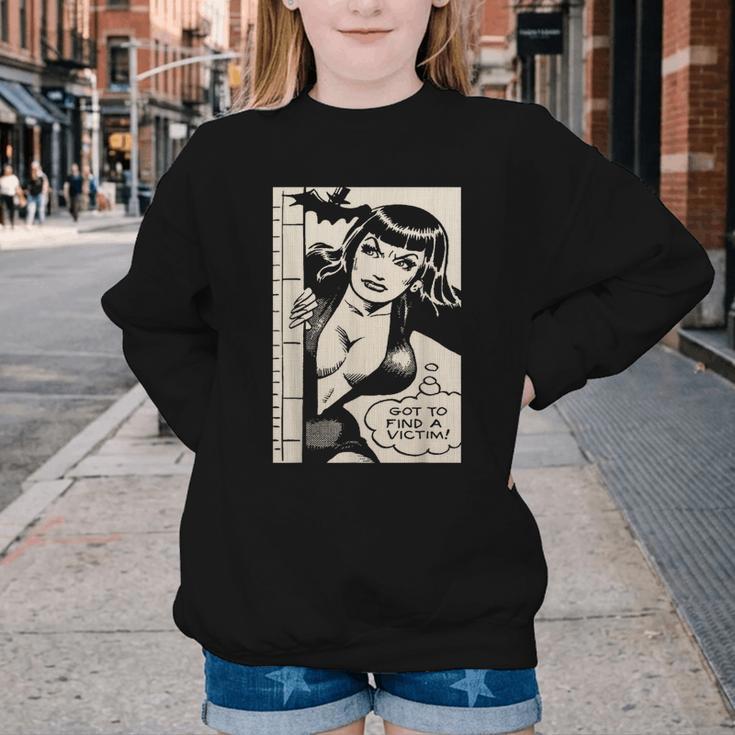 Vintage Vampire Bat Vampire Pin Up Girl Horror Comic Book Youth Crewneck Sweatshirt Vintage Vampire Bat Vampire Pin Up Girl Horror Comic Book Youth Crewneck Sweatshirt