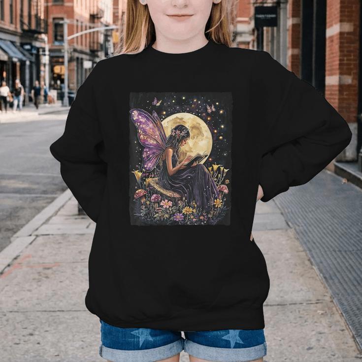 Whimsical Book Fairy Reading Bookish Fairycore Youth Crewneck Sweatshirt