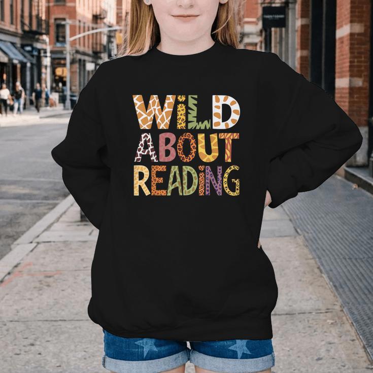 Wild About Reading Book Animal Children's Book Lover Teacher Youth Crewneck Sweatshirt