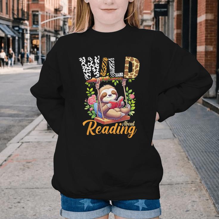 Wild About Reading Books Reader Lover Funny Teacher Animals For Men Women Kids Youth Crewneck Sweatshirt