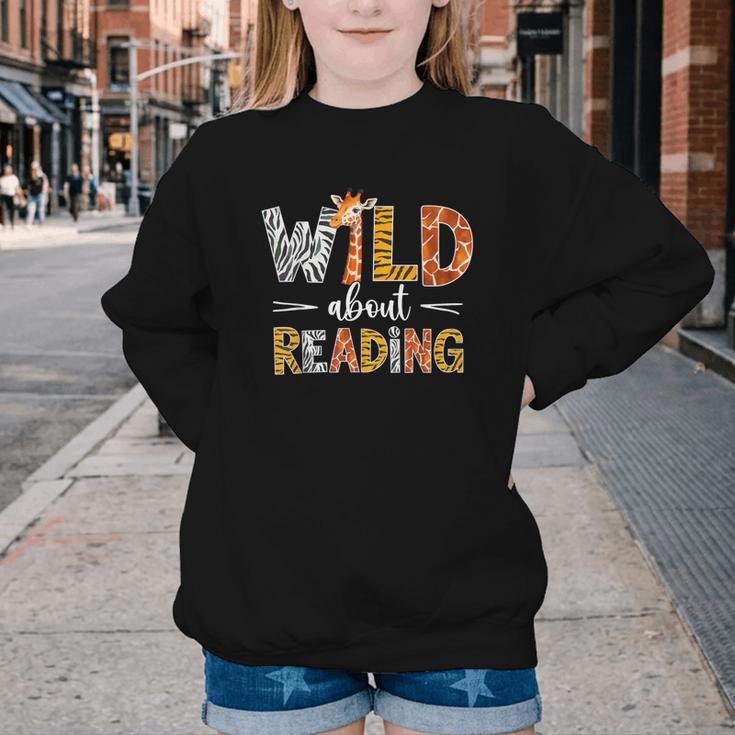 Wild About Reading Books Reader Teachers Kids Librarian Youth Crewneck Sweatshirt