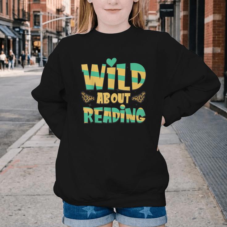 WILD ABOUT READING I Love Books Bookworm Library Day Youth Crewneck Sweatshirt WILD ABOUT READING I Love Books Bookworm Library Day Youth Crewneck Sweatshirt