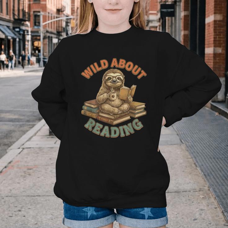 Wild About Reading Sloth Coffee Teacher Book Lover Youth Crewneck Sweatshirt Wild About Reading Sloth Coffee Teacher Book Lover Youth Crewneck Sweatshirt