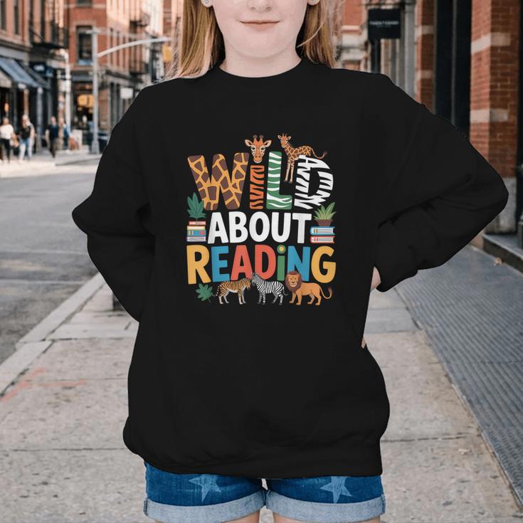 Wild About Reading Zoo Animals Books Reader Lover Youth Crewneck Sweatshirt Wild About Reading Zoo Animals Books Reader Lover Youth Crewneck Sweatshirt