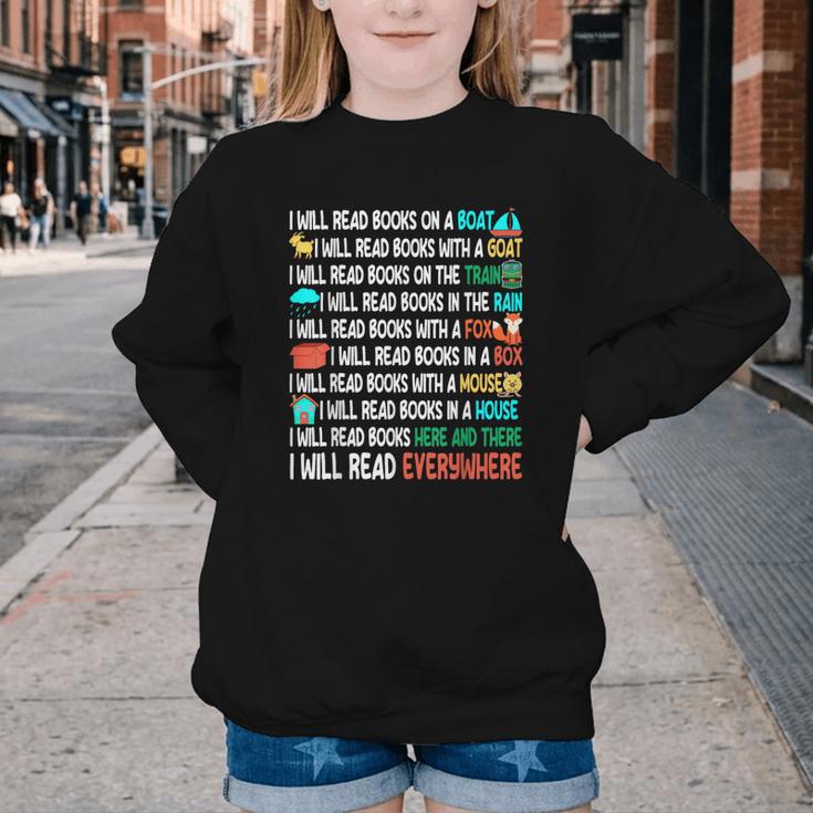 I Will Read Books On A Boat & Everywhere Reading Book Youth Crewneck Sweatshirt