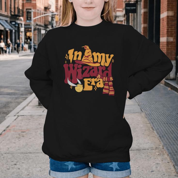 In My Wizard Era Groovy Bookish Fantasy Reader Book Lover Youth Crewneck Sweatshirt