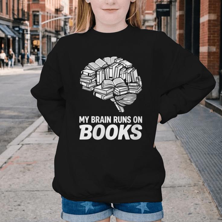 Women's My Brain Runs On Books Reading Bookworm Men Women Youth Crewneck Sweatshirt