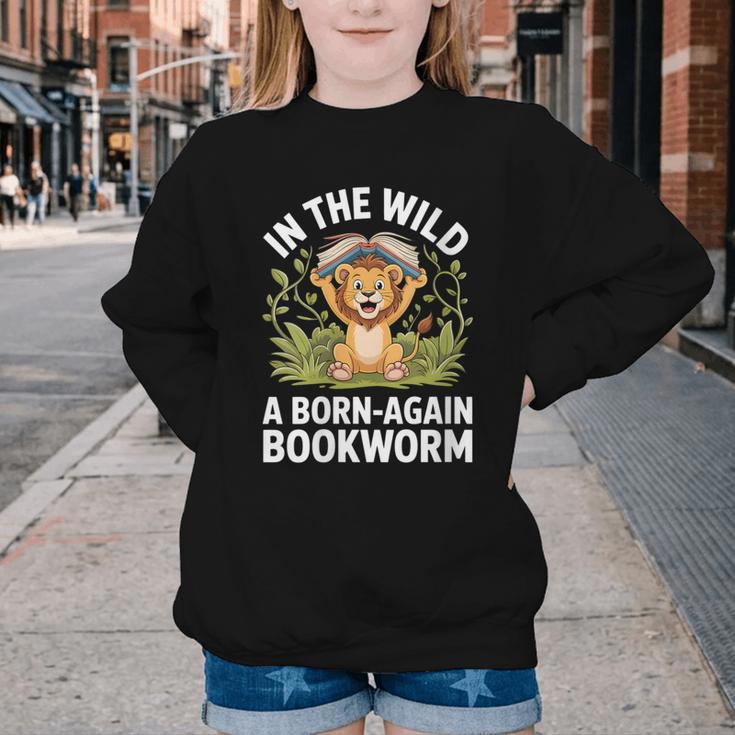 Women's Wild About Reading Book Reader Lion Zoo Animals Kids Youth Crewneck Sweatshirt