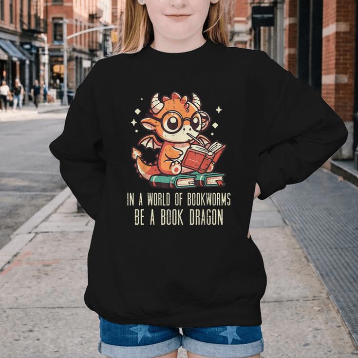 In World Of Bookworms Be Book Dragon Cute Women Kids Men Youth Crewneck Sweatshirt