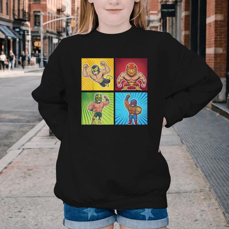 Wrestling Comic Book Wrestler Mexican Lucha Libre Mask Youth Crewneck Sweatshirt