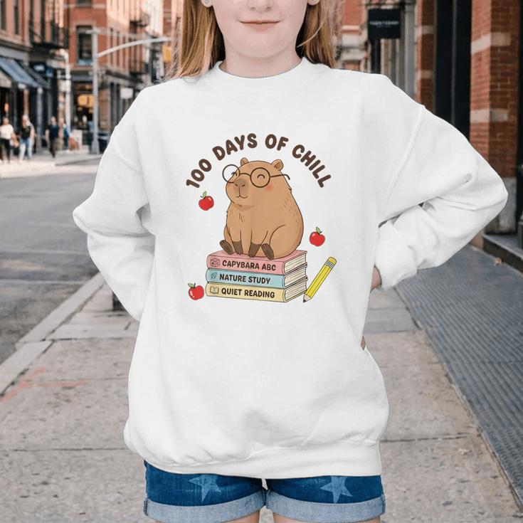 100 Days Of Chill Cute Capybara School Book Lover Youth Crewneck Sweatshirt 100 Days Of Chill Cute Capybara School Book Lover Youth Crewneck Sweatshirt