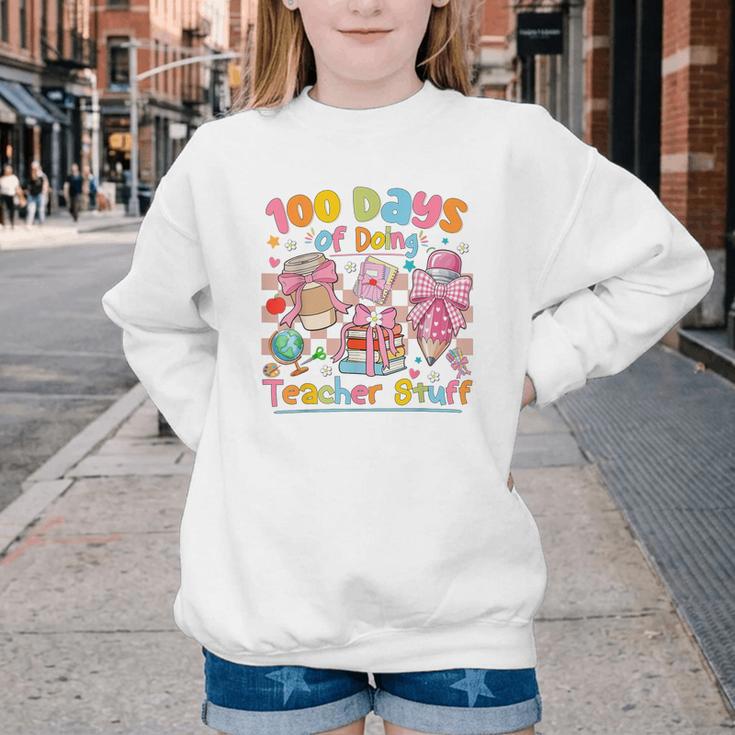 100th Day Of School Teacher 100 Days Coffee Books Youth Crewneck Sweatshirt