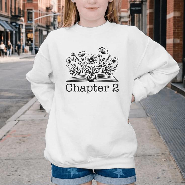 2nd Birthday Girl Chapter 2 Reading Book Lover 2 Year Old Youth Crewneck Sweatshirt
