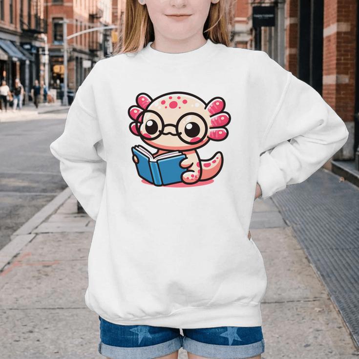 Adorable Book Lover Axolotl With Reading Glasses Cute Youth Crewneck Sweatshirt Adorable Book Lover Axolotl With Reading Glasses Cute Youth Crewneck Sweatshirt