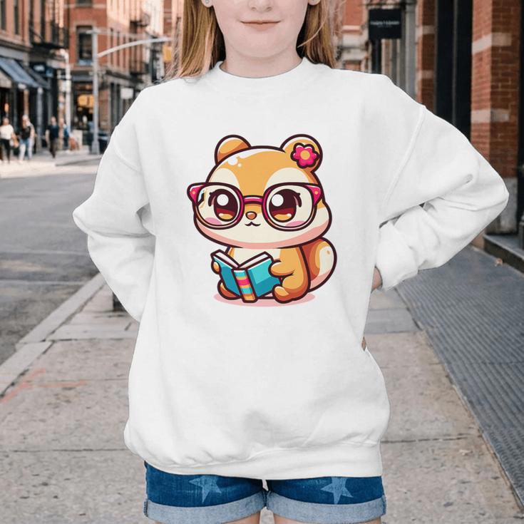 Adorable Book Lover Chipmunk With Reading Glasses Cute Premium Youth Crewneck Sweatshirt