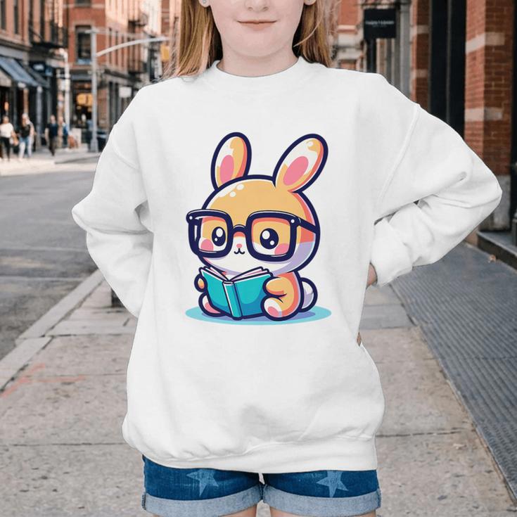 Adorable Book Lover Rabbit With Reading Glasses Cute Premium Youth Crewneck Sweatshirt
