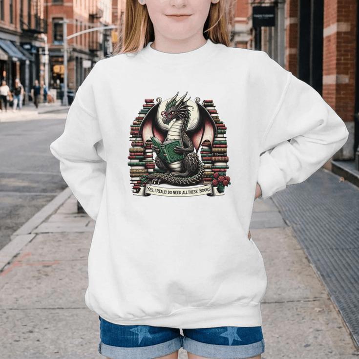 Book Dragon Yes I Really Do Need All These Books Youth Crewneck Sweatshirt Book Dragon Yes I Really Do Need All These Books Youth Crewneck Sweatshirt