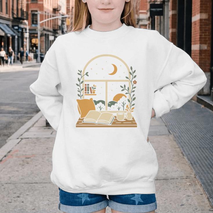 Book Lover Moonlight Reading Scene Night Youth Crewneck Sweatshirt