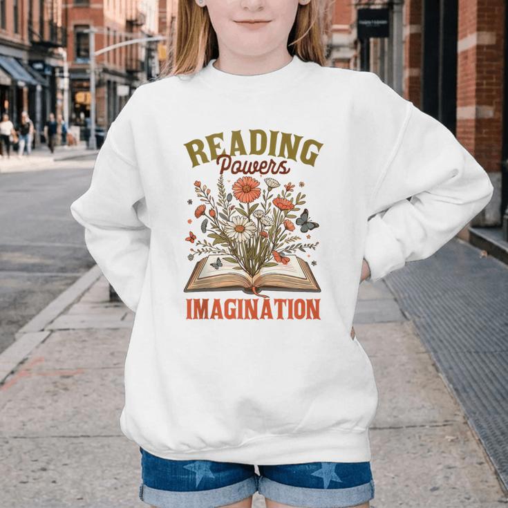 Book Lover Reading Bookish Floral Reading Powers Imagination Youth Crewneck Sweatshirt