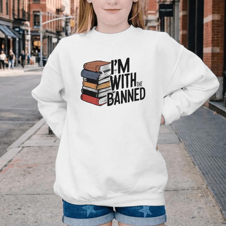 Book Lovers Im With The Banned Books For Reading Librarian Youth Crewneck Sweatshirt