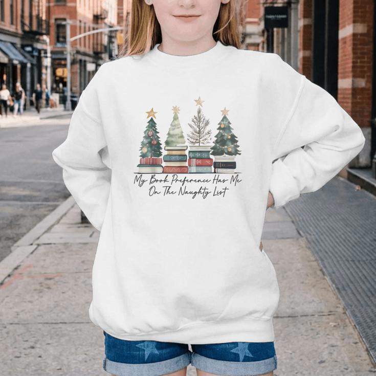 My Book Preference Has Me On The Naughty List Christmas Tree Youth Crewneck Sweatshirt
