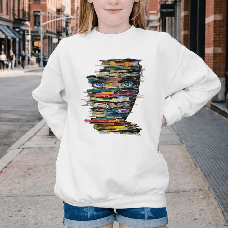 Book Women Graphic Art Colorful Eyes Youth Crewneck Sweatshirt