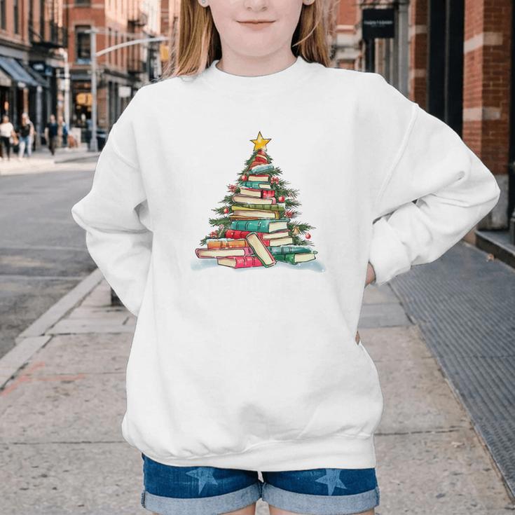 All Booked For Christmas Book Christmas Tree Lights Xmas Youth Crewneck Sweatshirt