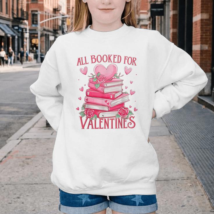 All Booked For Valentine Books Lover Teacher Floral Youth Crewneck Sweatshirt